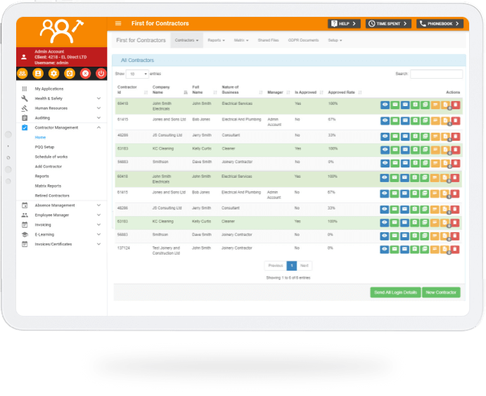 safety first portal screen - contractors